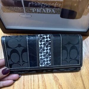 Coach Signature C Canvas Leather Long Trifold Wallet